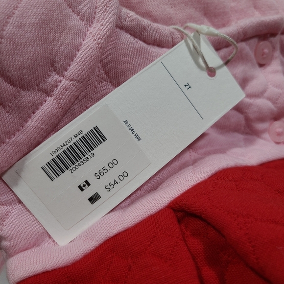 NEW JANIE & JACK Red Pink Colorblock Quilted Heart Valentines Day Dress 2T Girl - Picture 3 of 7